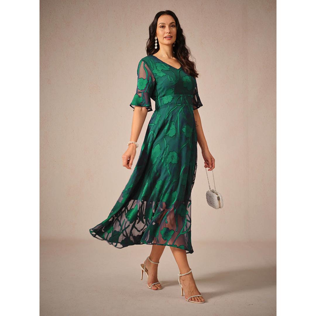 Beatrice | Women’s Midi Dress with Flutter Sleeves and Lace Detail