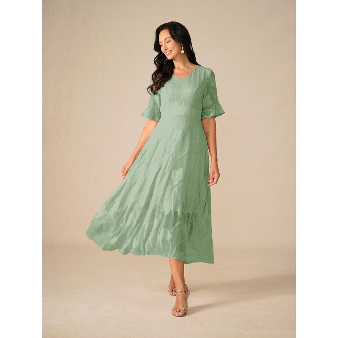 Beatrice | Women’s Midi Dress with Flutter Sleeves and Lace Detail