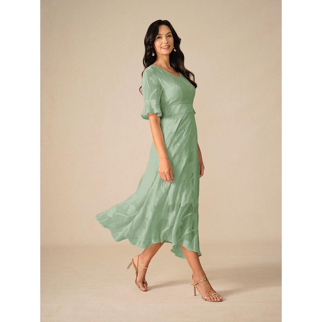 Beatrice | Women’s Midi Dress with Flutter Sleeves and Lace Detail