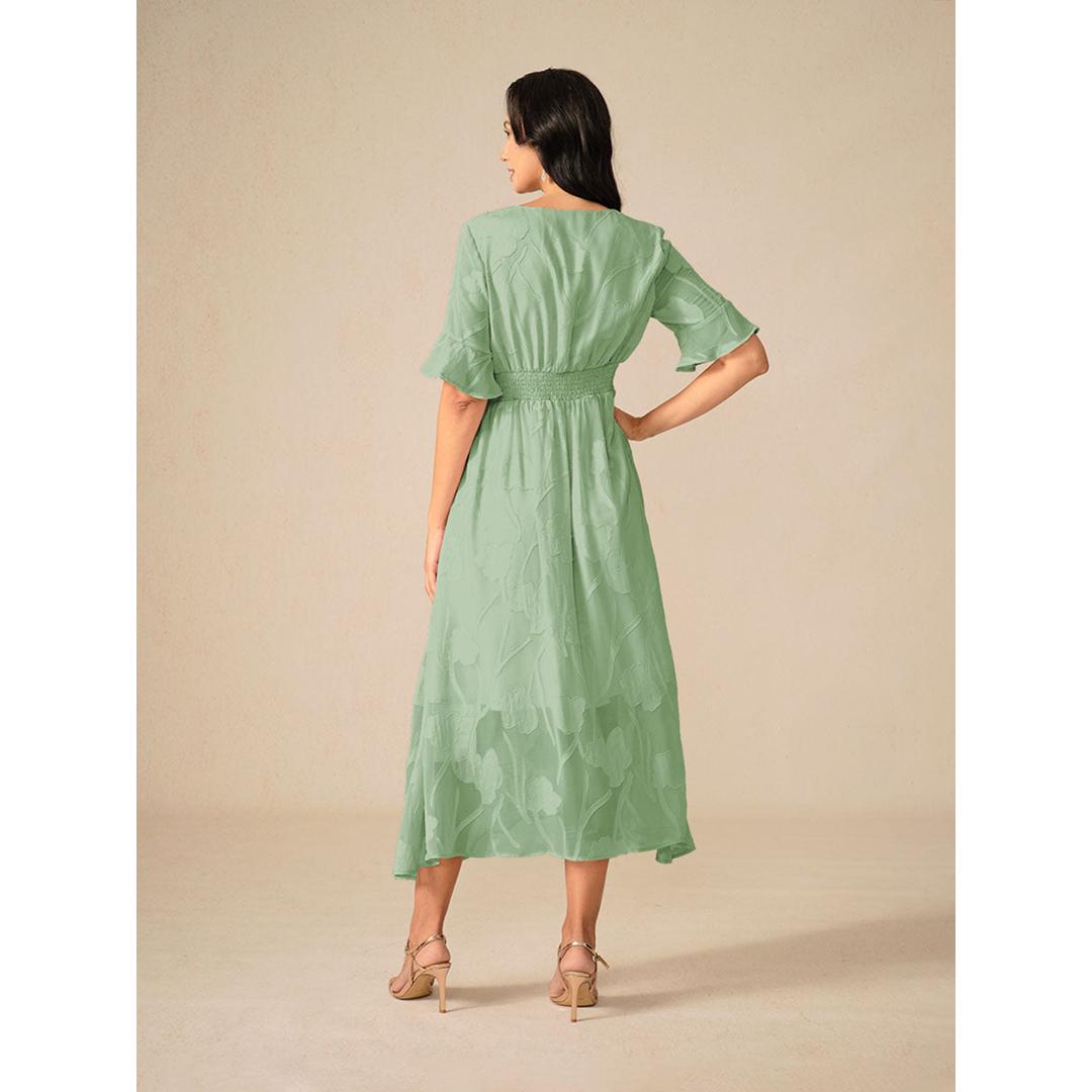 Beatrice | Women’s Midi Dress with Flutter Sleeves and Lace Detail