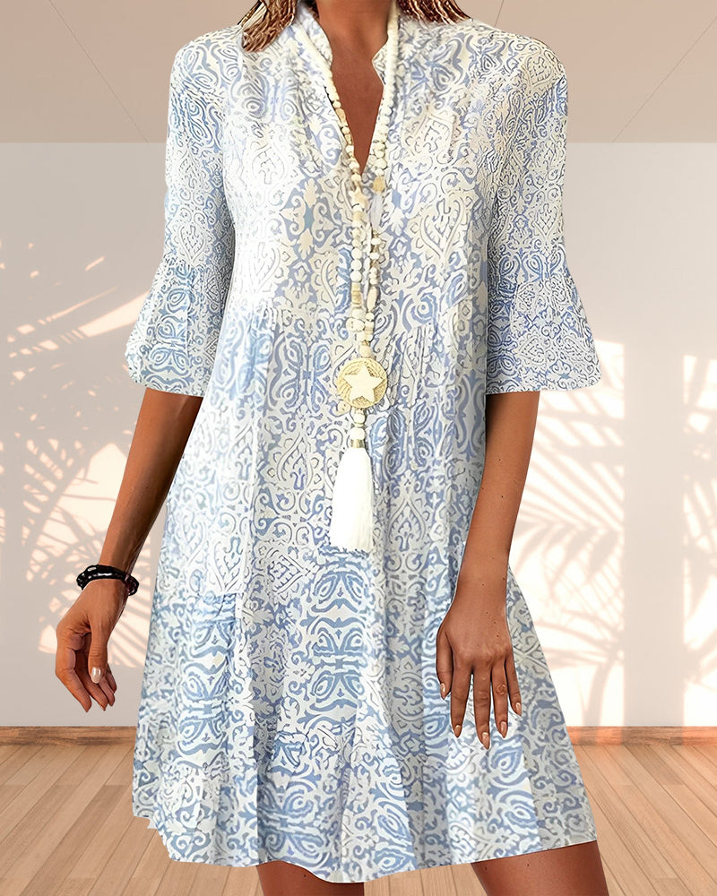 Avery | Women’s Boho Print Mini Dress with Split Collar