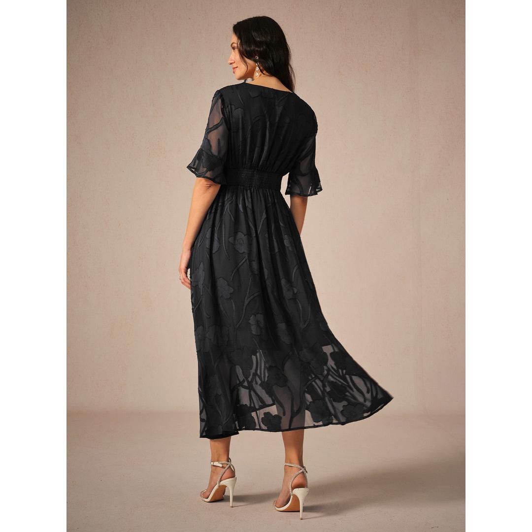 Beatrice | Women’s Midi Dress with Flutter Sleeves and Lace Detail
