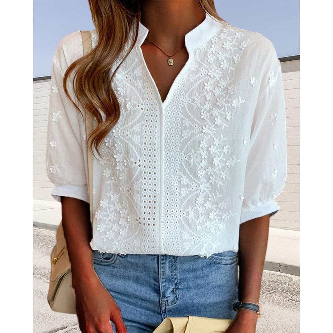 Mila | Women’s V-Neck Blouse with Puff Sleeves