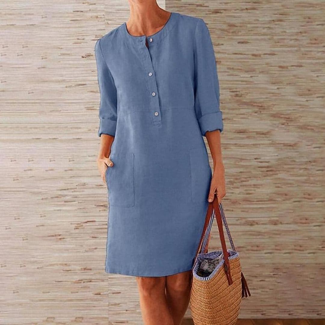 Olivia | Women’s Button-Front Shirt Dress with Side Pockets