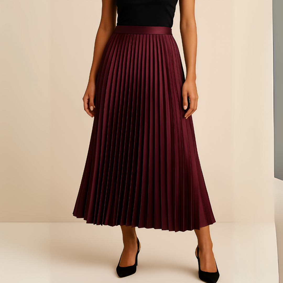 Grace | Women’s High-Waist Satin Pleated Midi Skirt
