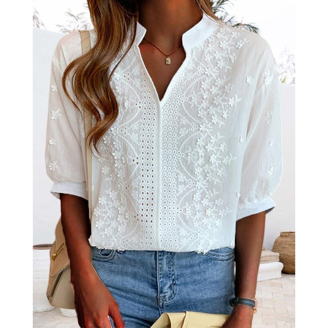 Mila | Women’s V-Neck Blouse with Puff Sleeves