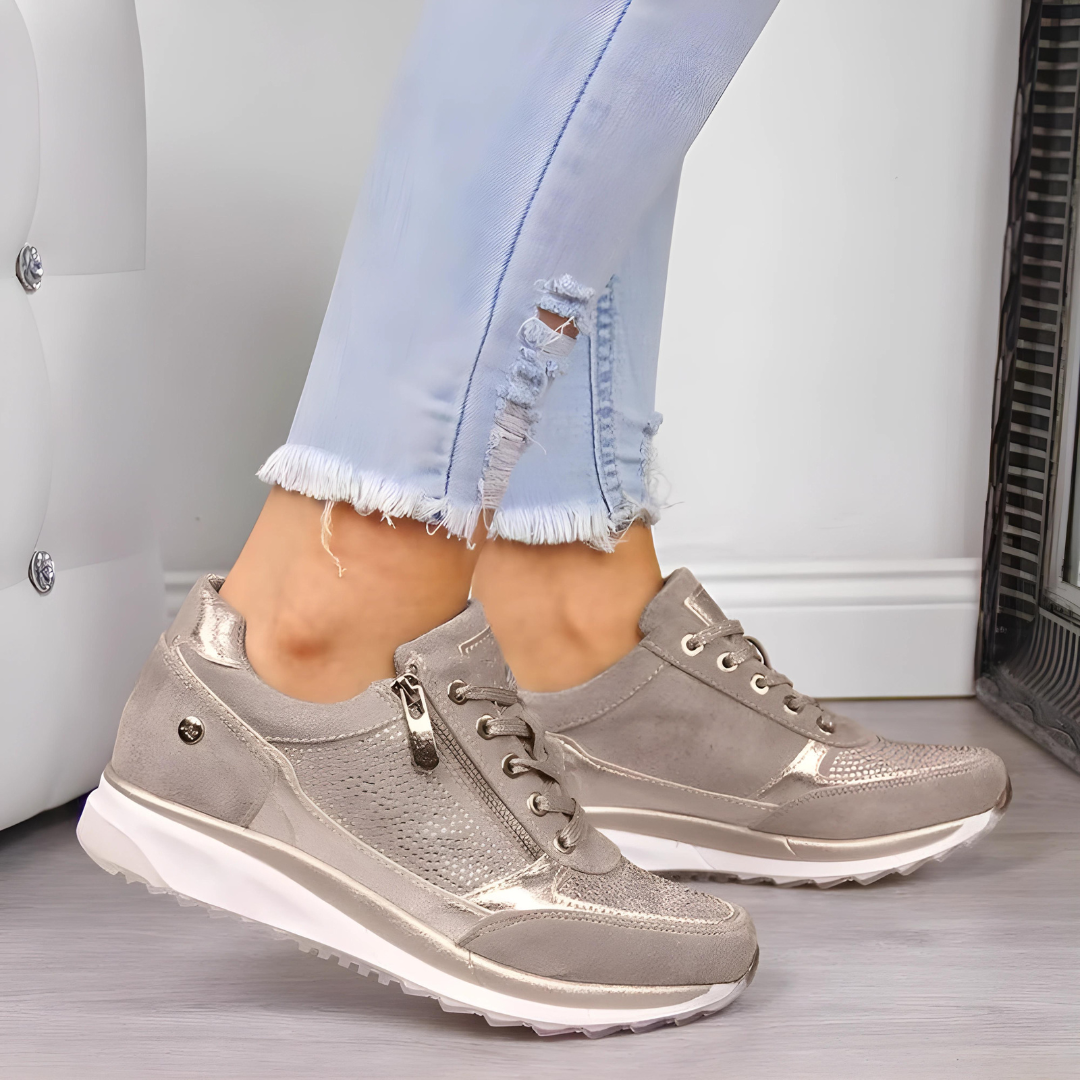 Olive | Women’s Lace-Up Sneakers with Side Zipper