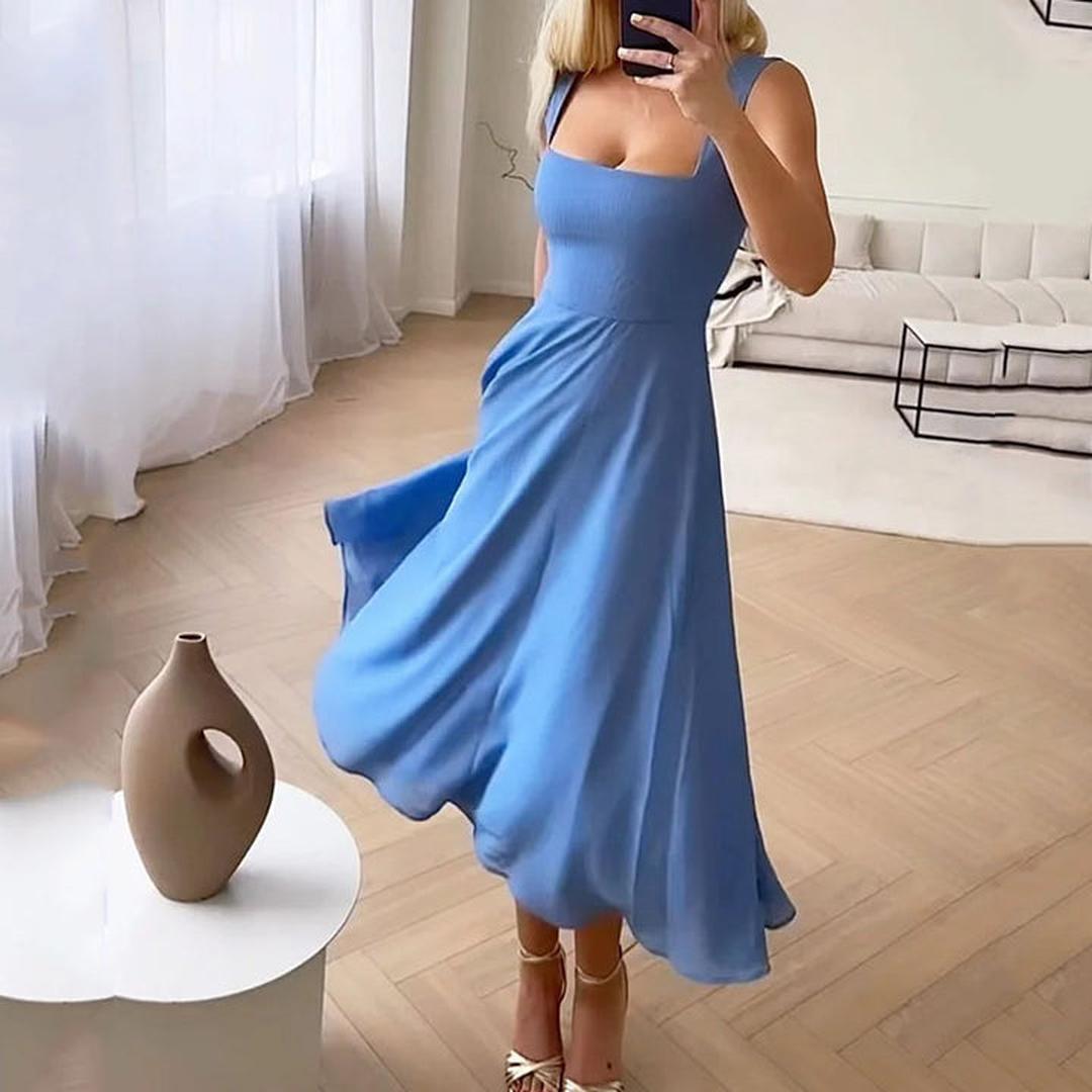 Olivia | Women’s Sleeveless Midi Dress with Square Neckline
