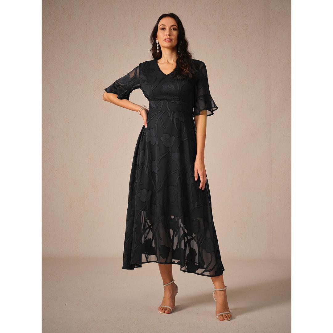 Beatrice | Women’s Midi Dress with Flutter Sleeves and Lace Detail