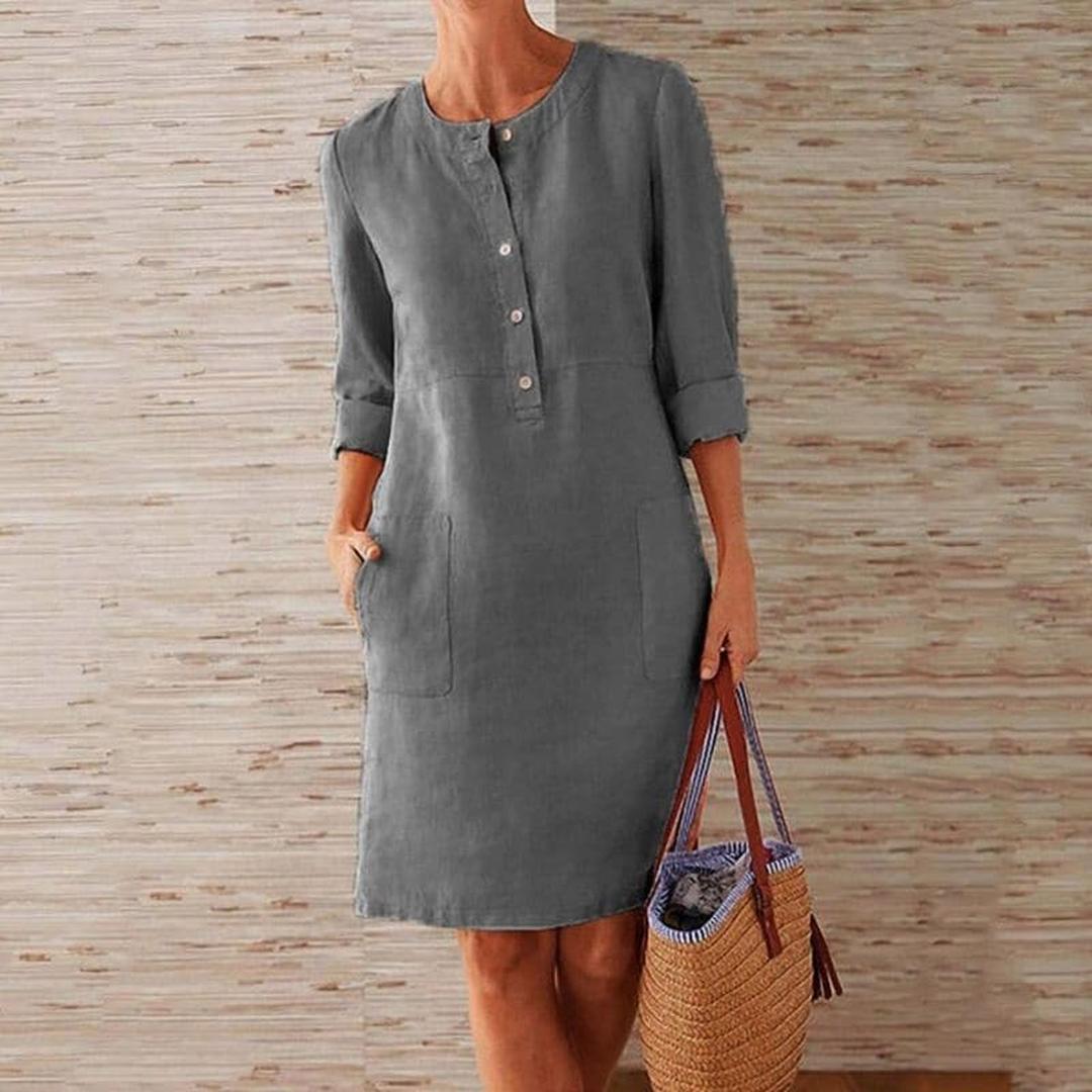 Olivia | Women’s Button-Front Shirt Dress with Side Pockets