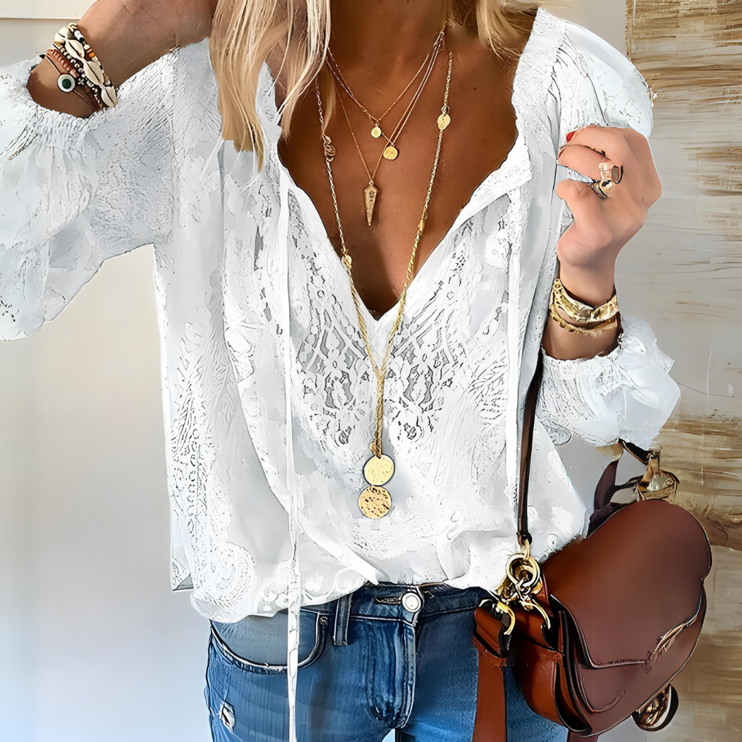Sienna | Women’s Lace Blouse with Split Neckline