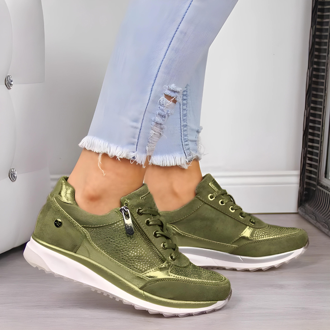Olive | Women’s Lace-Up Sneakers with Side Zipper