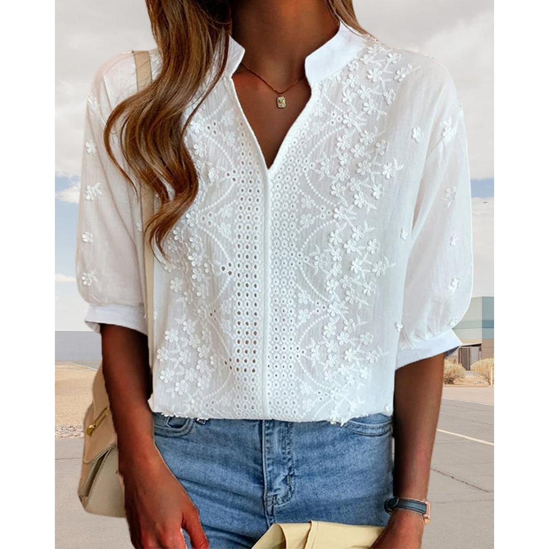 Mila | Women’s V-Neck Blouse with Puff Sleeves