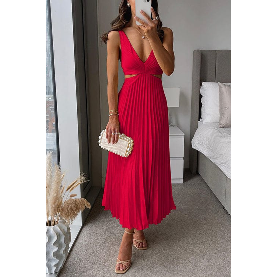 Lily | Women’s Sleeveless Pleated V-Neck Midi Dress