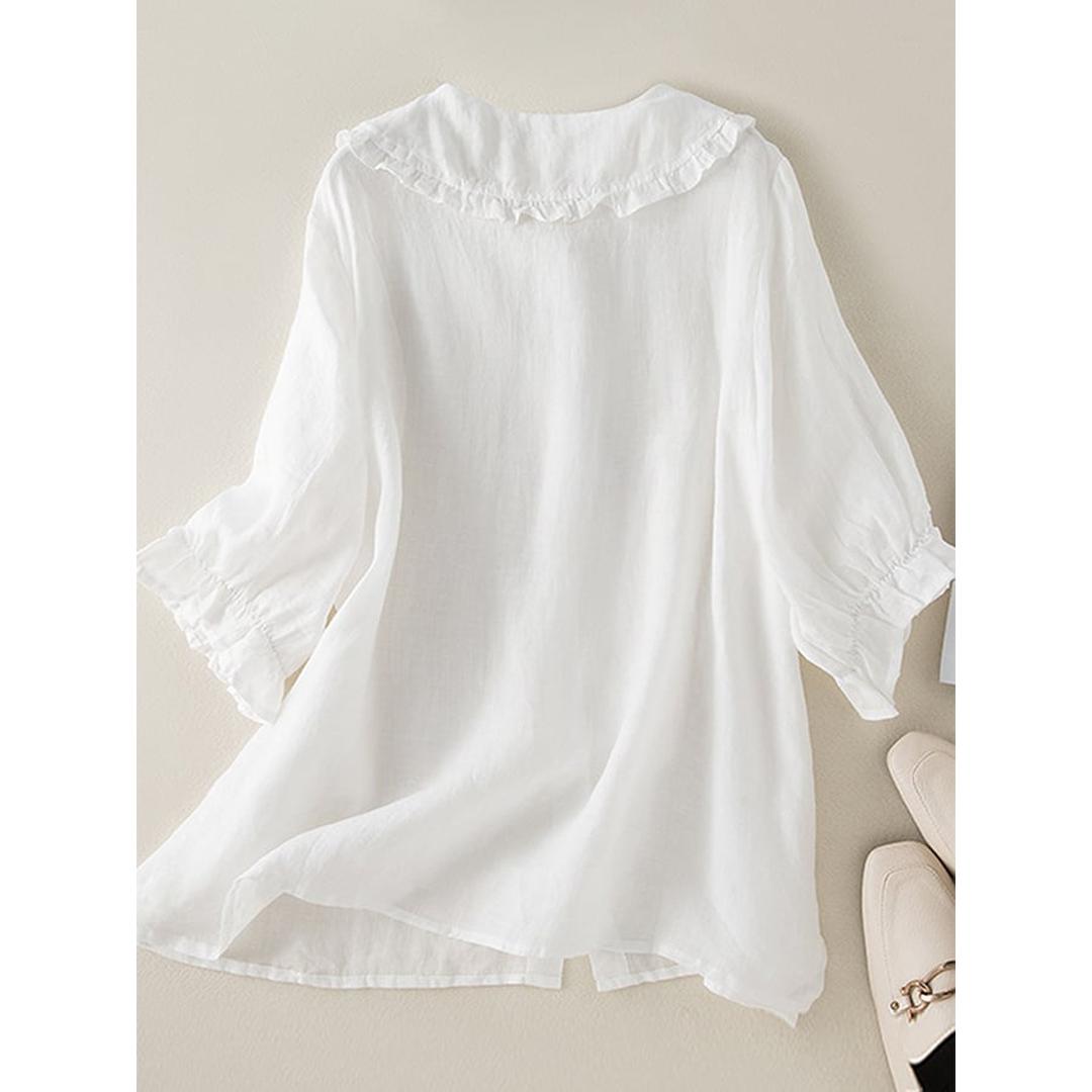 Mallory | Women’s Button-Front Blouse with Ruffle Collar