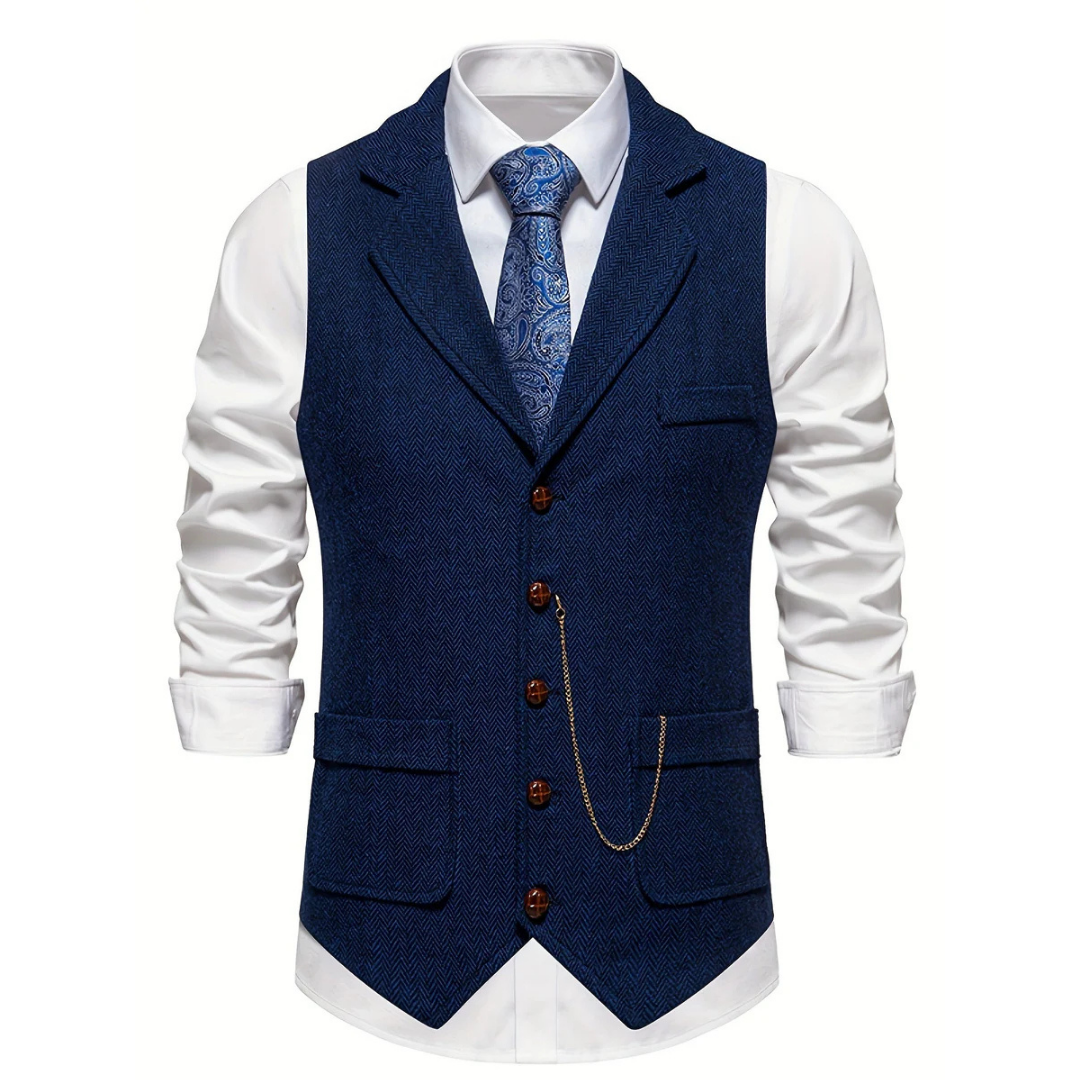 Victor | Men’s Button-Up Herringbone Vest with Pockets