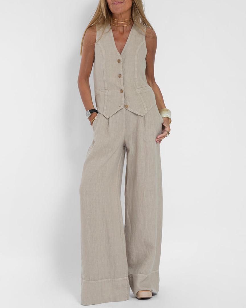 Lioren | Women’s Sleeveless Vest and Wide-Leg Trousers Set