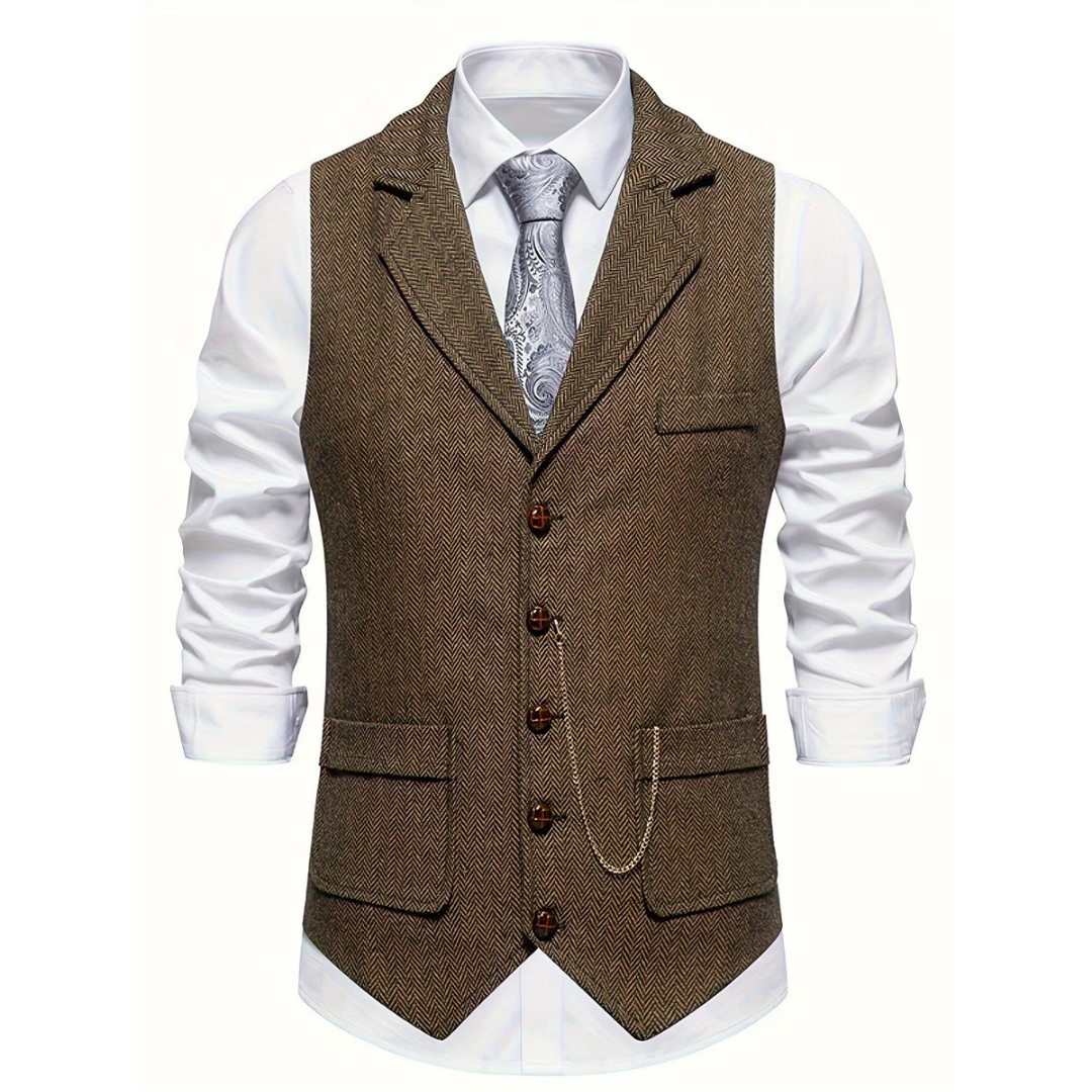 Victor | Men’s Button-Up Herringbone Vest with Pockets