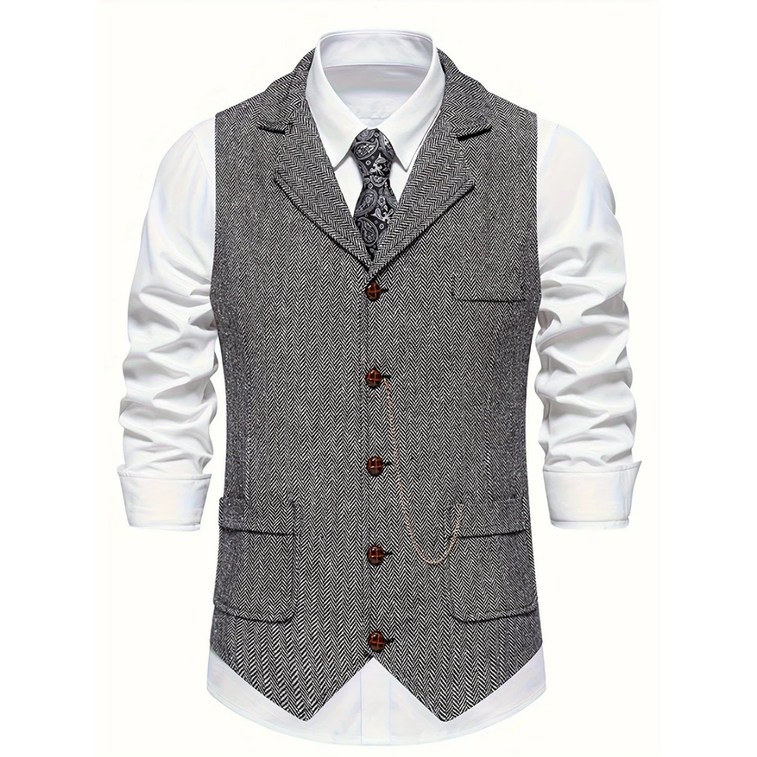 Victor | Men’s Button-Up Herringbone Vest with Pockets