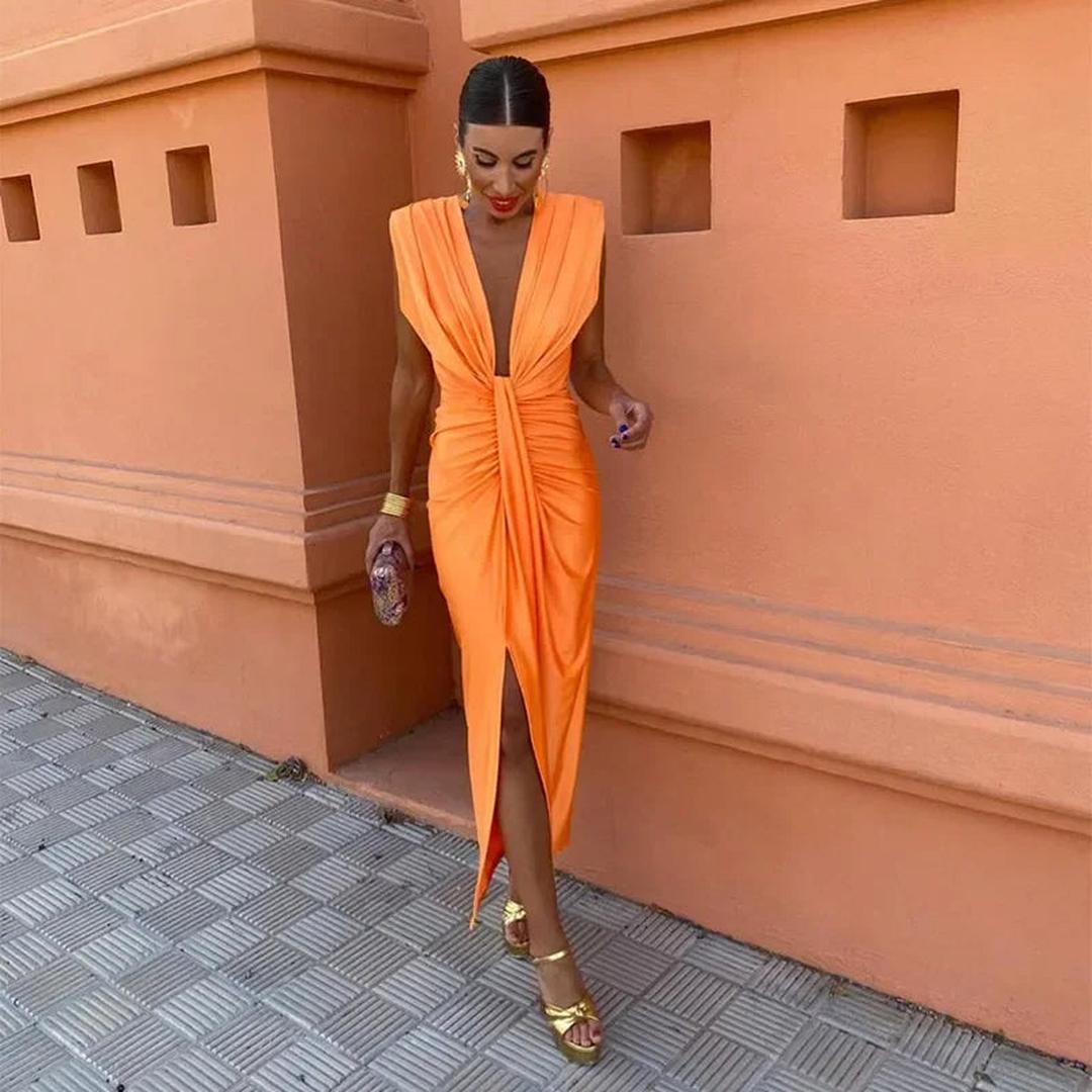 Sienna | Sleeveless Pleated Maxi Dress with Front Slit