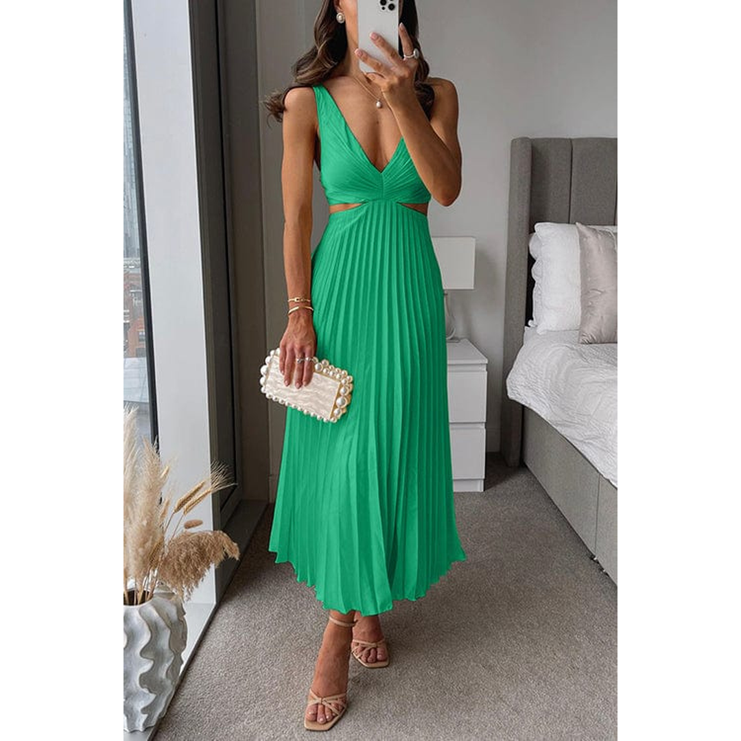 Lily | Women’s Sleeveless Pleated V-Neck Midi Dress