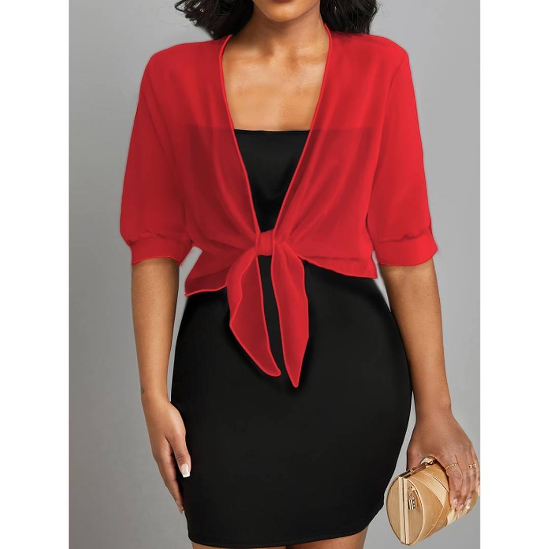 Serena | Women’s Sheer Tie-Front Blouse with V-Neck