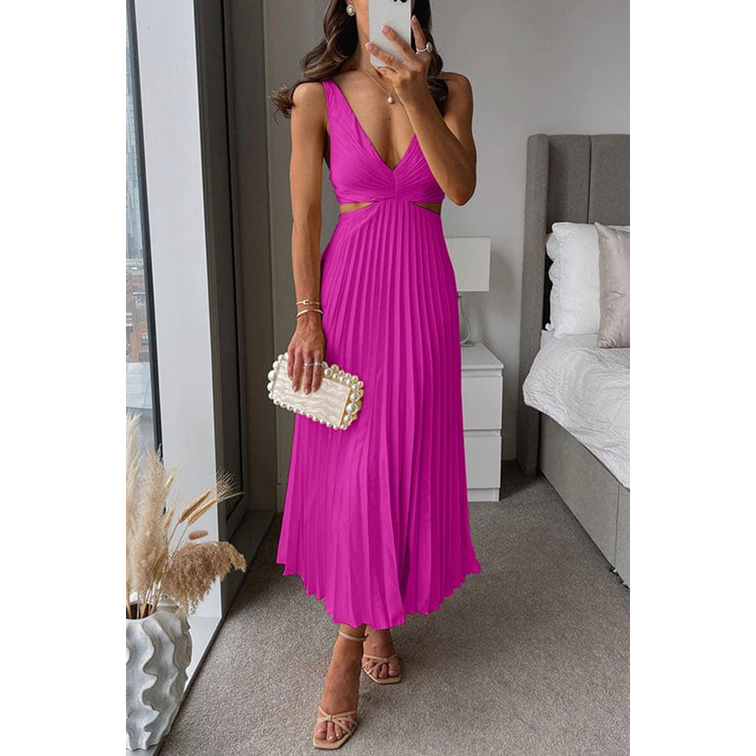 Lily | Women’s Sleeveless Pleated V-Neck Midi Dress