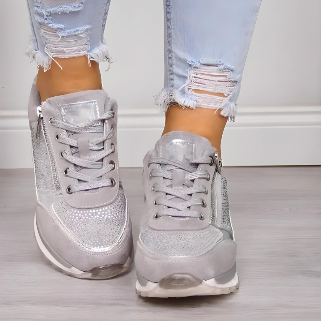 Olive | Women’s Lace-Up Sneakers with Side Zipper