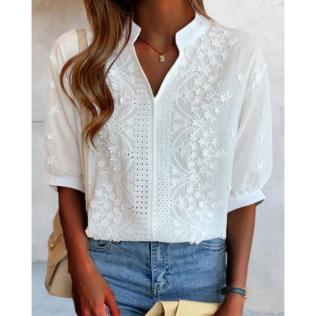 Mila | Women’s V-Neck Blouse with Puff Sleeves