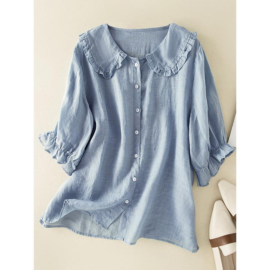 Mallory | Women’s Button-Front Blouse with Ruffle Collar