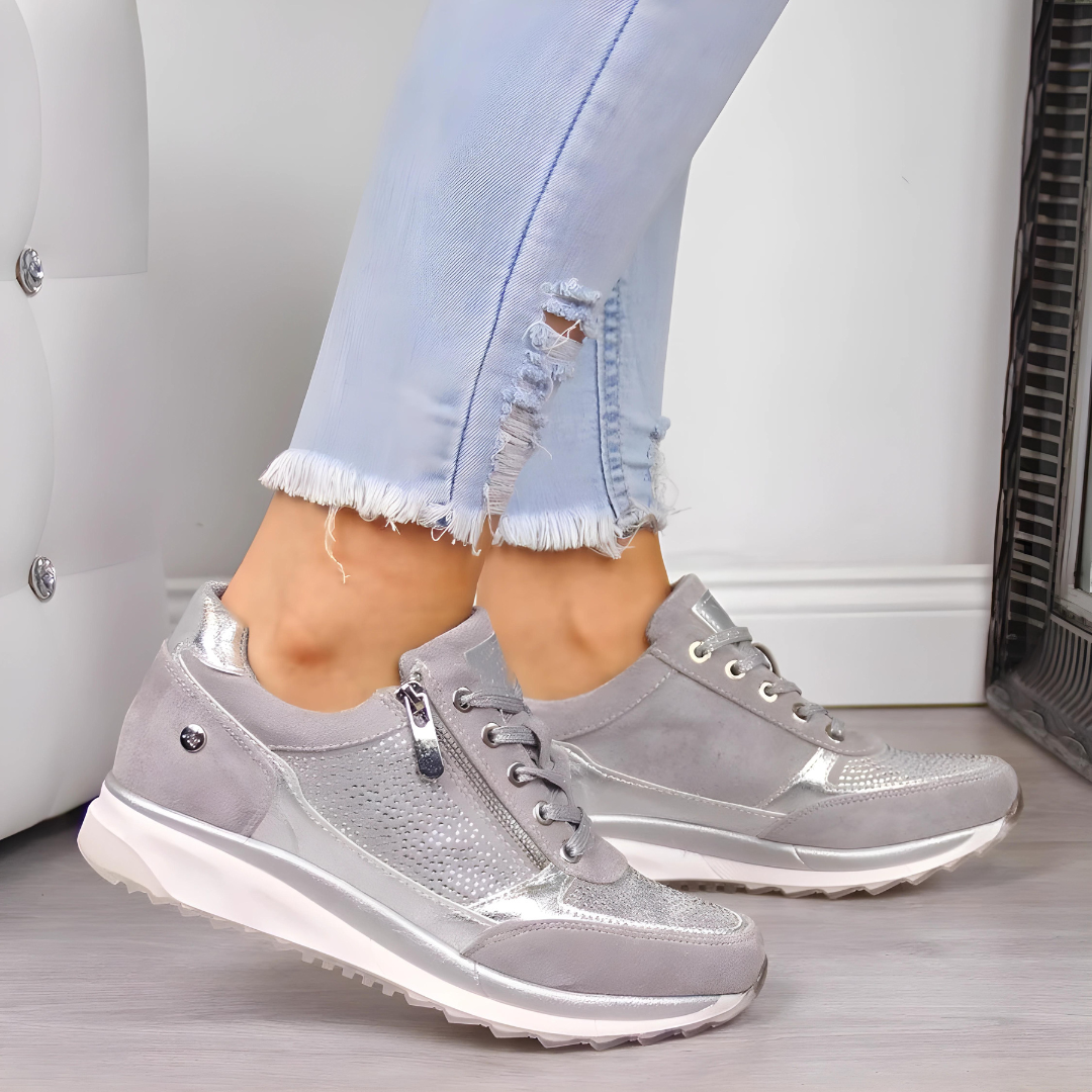 Olive | Women’s Lace-Up Sneakers with Side Zipper