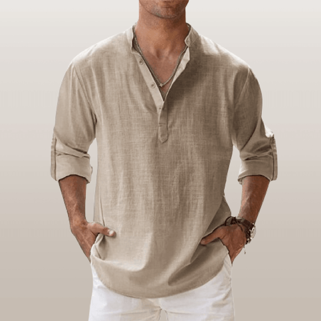 Isaac | Men’s Linen Blend Henley Shirt with Button Placket