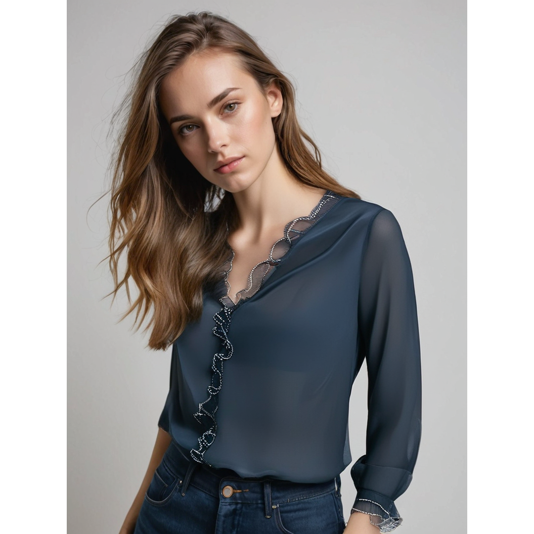 Valerie | Women’s Long Sleeve Blouse with Ruffle Trim
