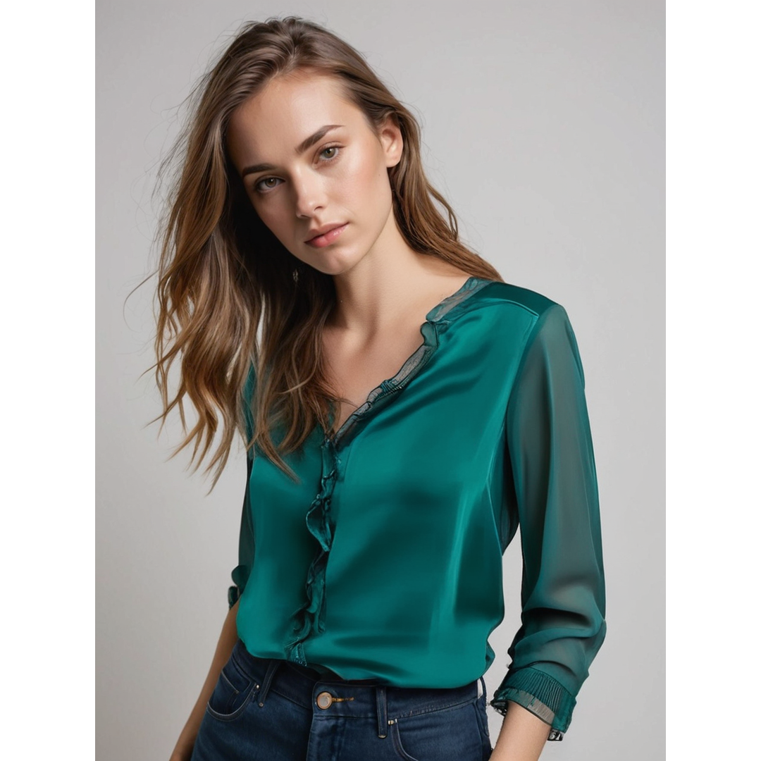 Valerie | Women’s Long Sleeve Blouse with Ruffle Trim