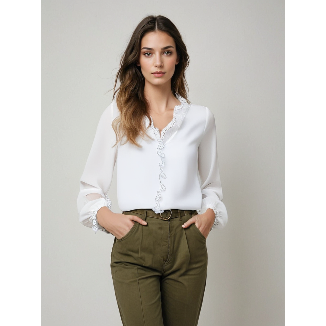 Valerie | Women’s Long Sleeve Blouse with Ruffle Trim