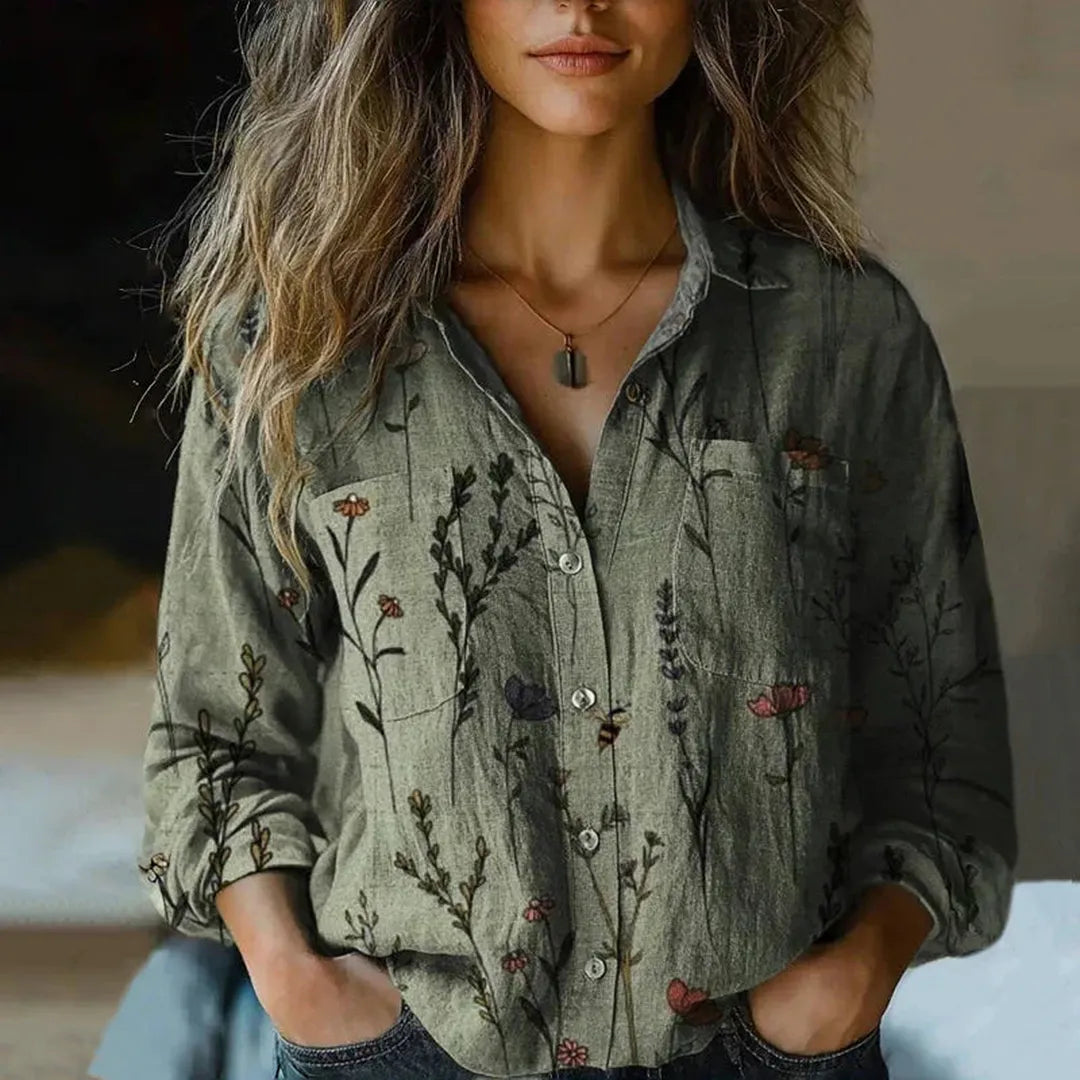 Fiona | Women’s Ethnic Print Blouse with Notched Collar