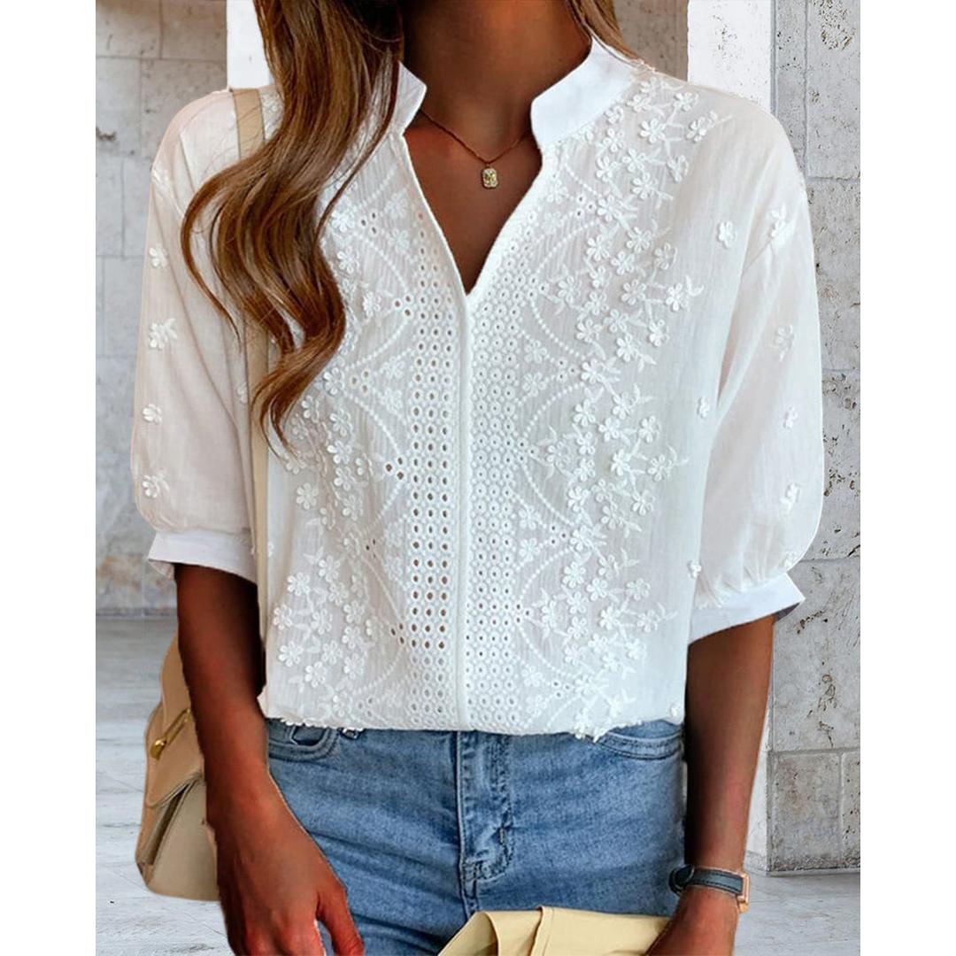 Mila | Women’s V-Neck Blouse with Puff Sleeves