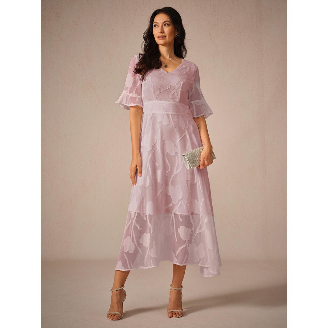 Beatrice | Women’s Midi Dress with Flutter Sleeves and Lace Detail