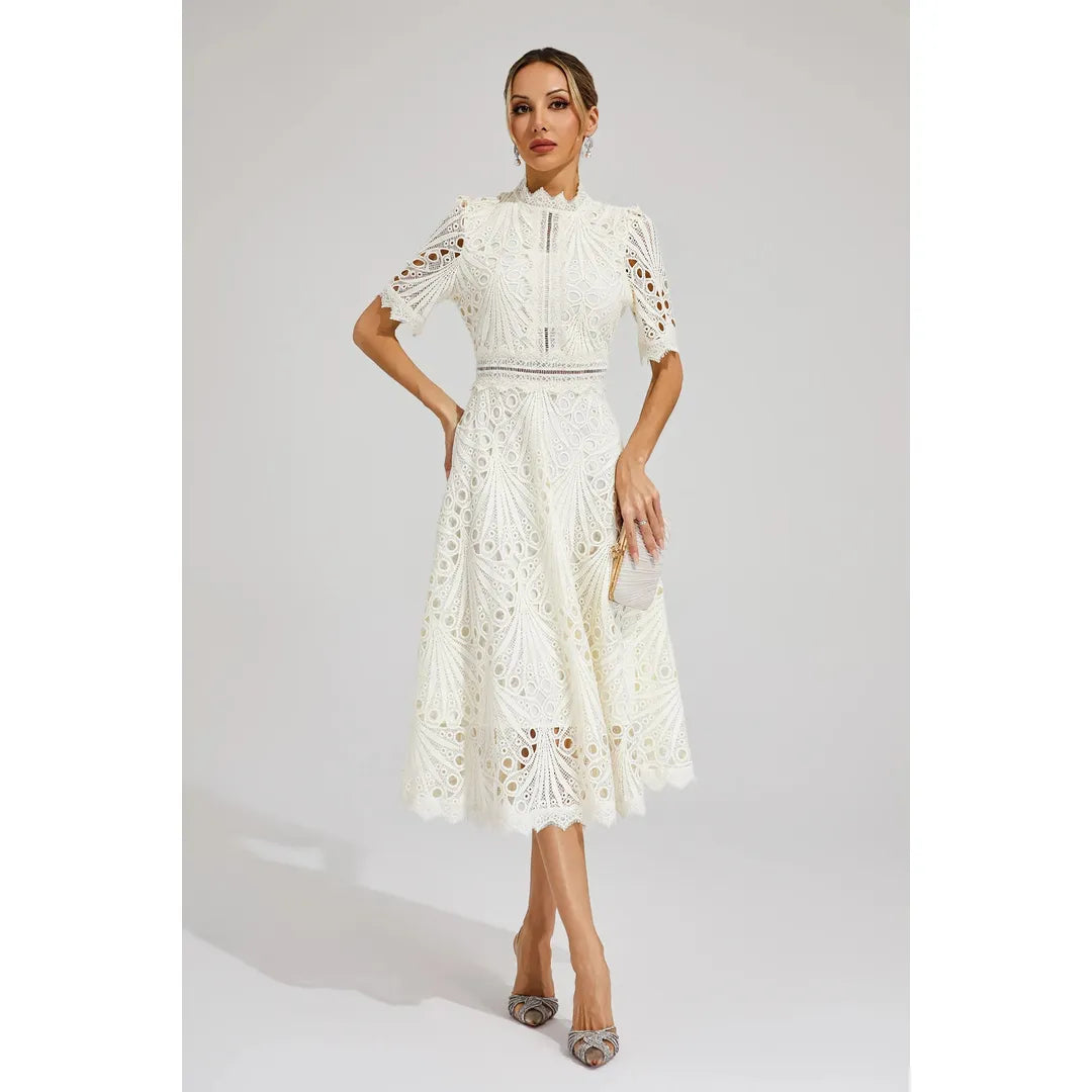 Amelia | Women’s Short Sleeve Lace Midi Dress