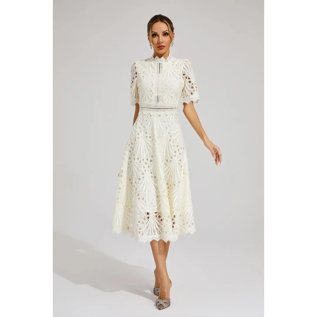 Amelia | Women’s Short Sleeve Lace Midi Dress