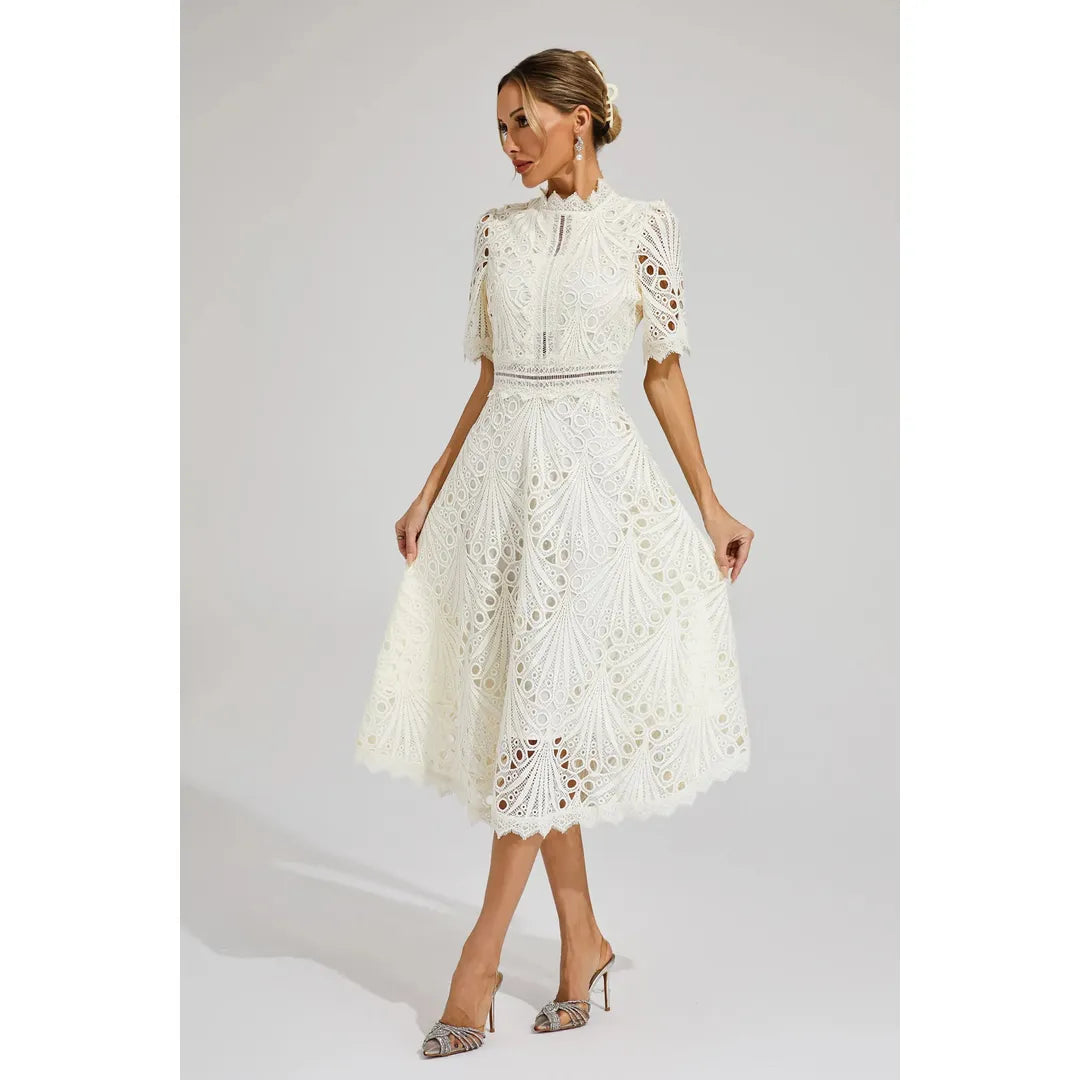 Amelia | Women’s Short Sleeve Lace Midi Dress