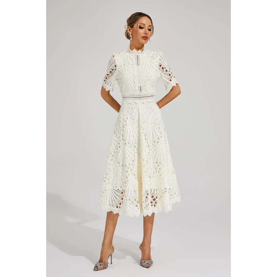 Amelia | Women’s Short Sleeve Lace Midi Dress