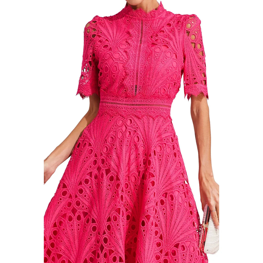 Amelia | Women’s Short Sleeve Lace Midi Dress