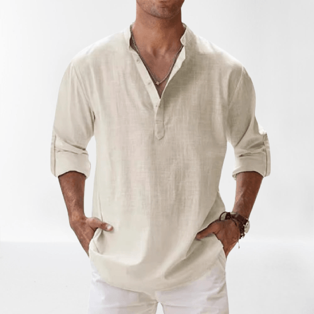 Isaac | Men’s Linen Blend Henley Shirt with Button Placket