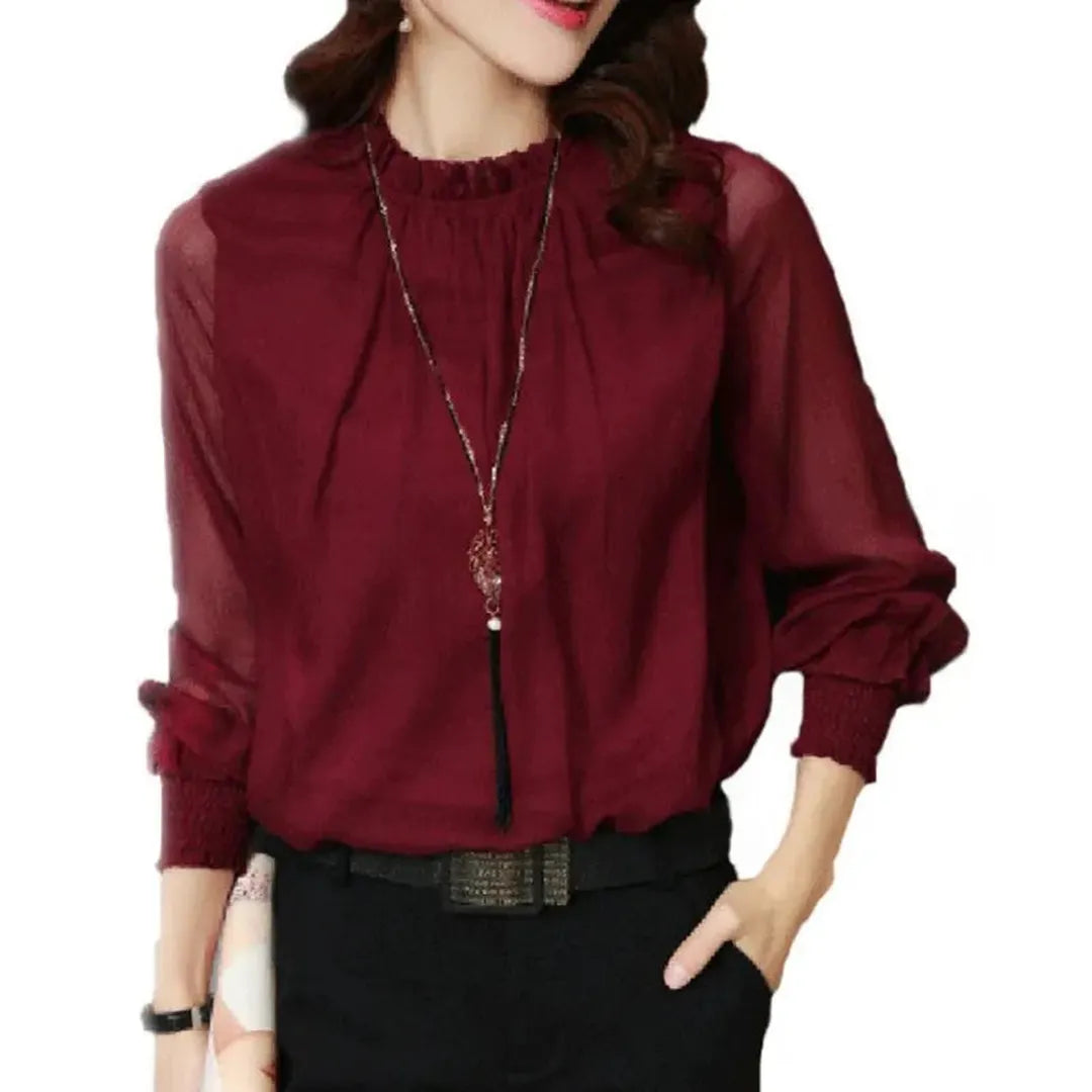 Valerie | Women’s Long Sleeve Blouse with Ruffle Trim