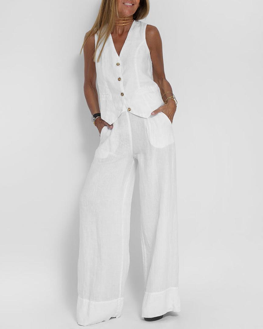 Lioren | Women’s Sleeveless Vest and Wide-Leg Trousers Set