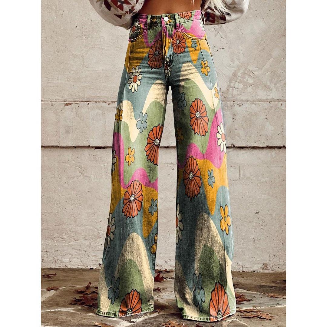 Harper | Women’s Wide Leg Floral Print Jeans