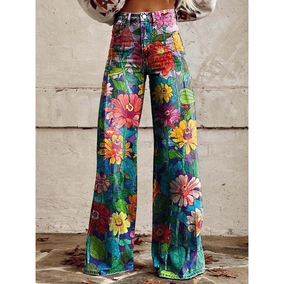 Harper | Women’s Wide Leg Floral Print Jeans