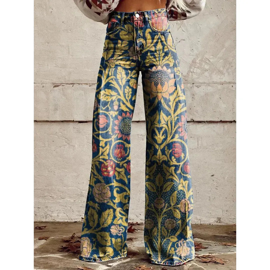 Harper | Women’s Wide Leg Floral Print Jeans