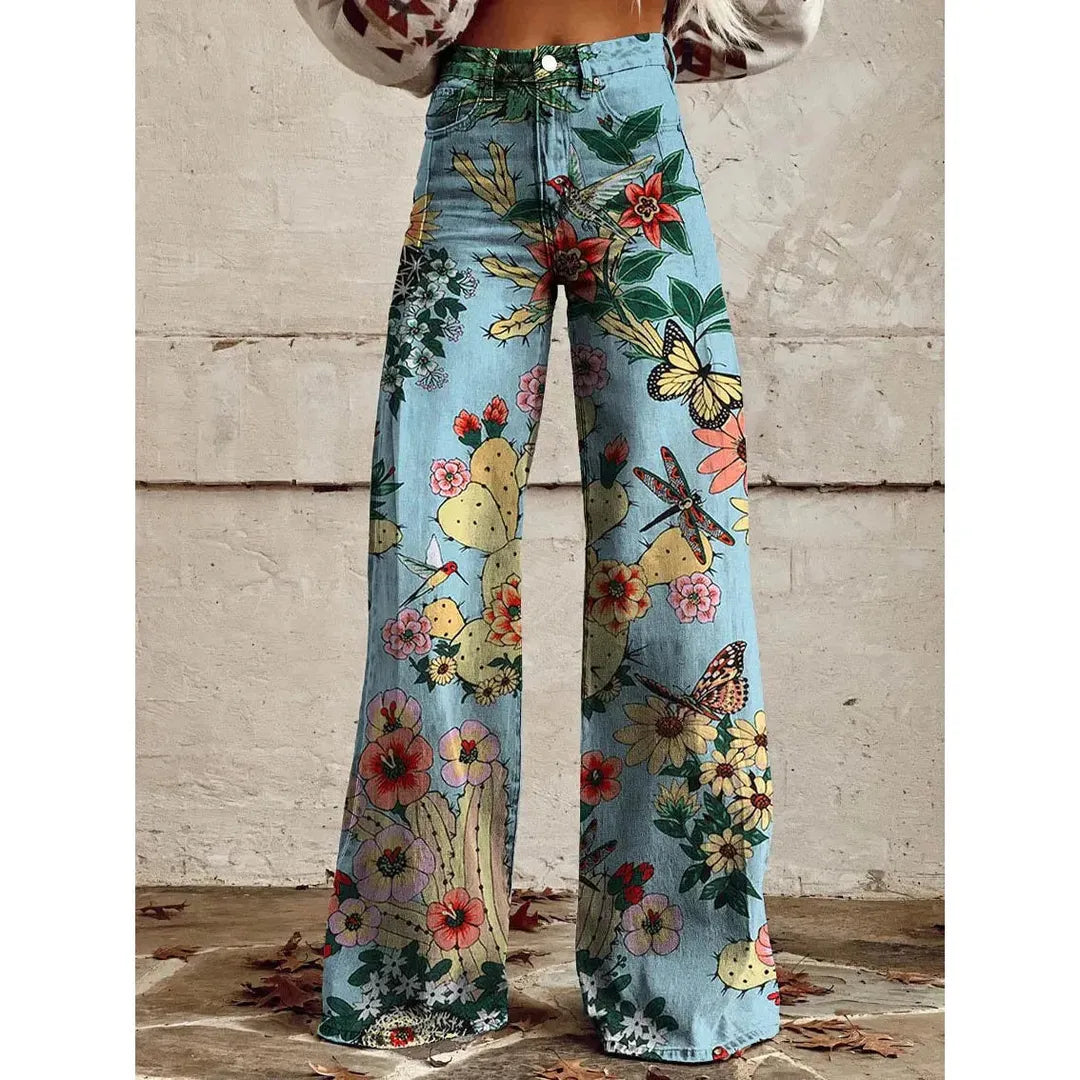 Harper | Women’s Wide Leg Floral Print Jeans